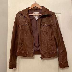 Women’s Brown Faux Leather Utility Bomber Jacket! Size M